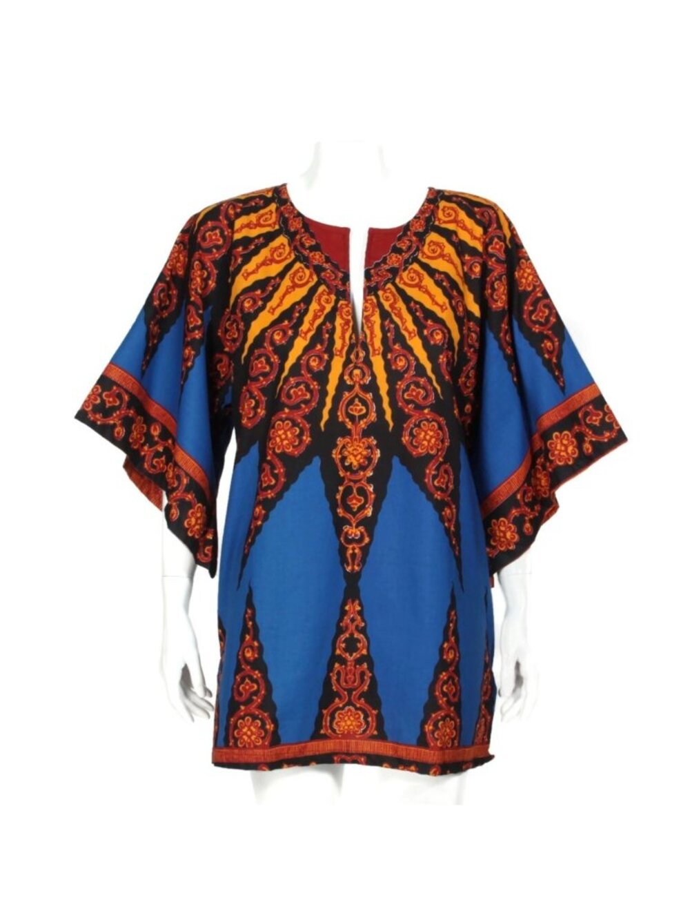 African Shirt Dashiki Print Men Women Flared SleeveHippie Top Sz S 100%Cotton